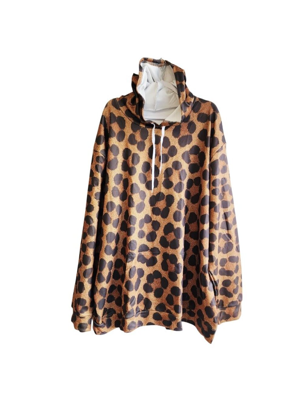 Leopard Print Womens Oversized Size 4XL Hoodie With Pockets & Drawstring Hood